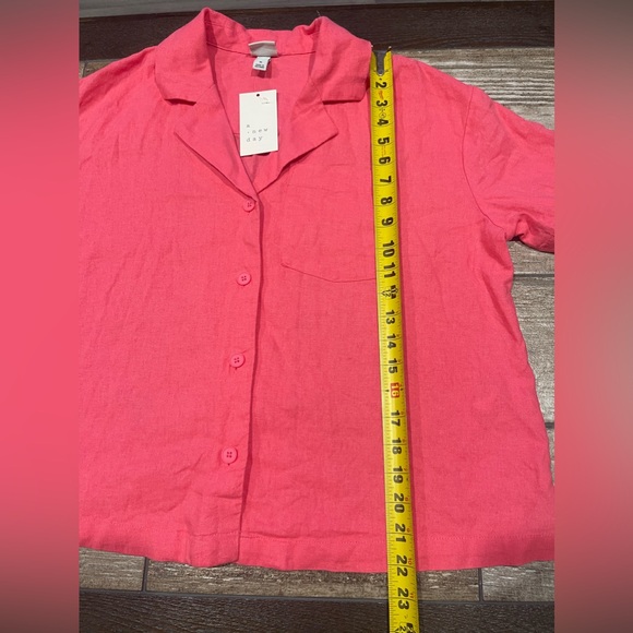 A New Day Womens M Medium Button-Down Pink Linen Short Sleeve Blouse NWT - Picture 9 of 9